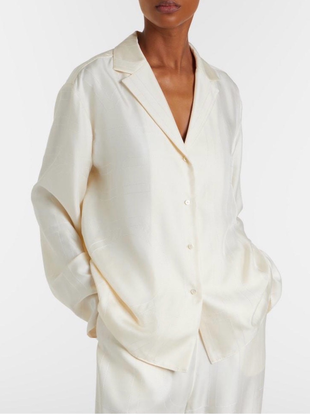 Future Collective Cream Satin Button-Front Blouse